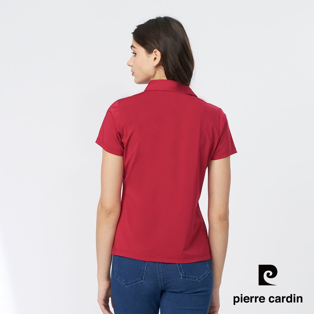 Pierre Cardin 皮爾卡登 女款 吸濕排汗彈性前胸片剪接配色短袖POLO衫-紅色 (4247202-78)