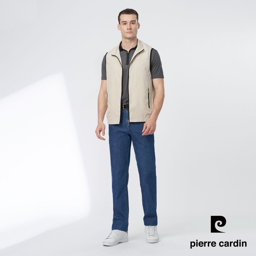 Pierre Cardin 皮爾卡登 男款 都會休閒立領素色薄背心-淺卡其 (5247301-84)