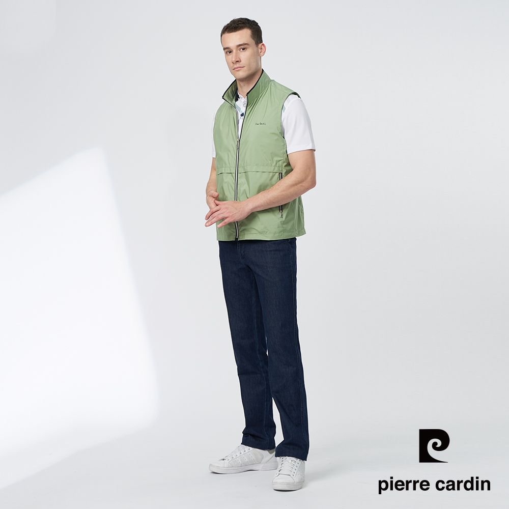 Pierre Cardin 皮爾卡登 男款 都會休閒立領細格紋薄背心-嫩綠色 (5247361-45)