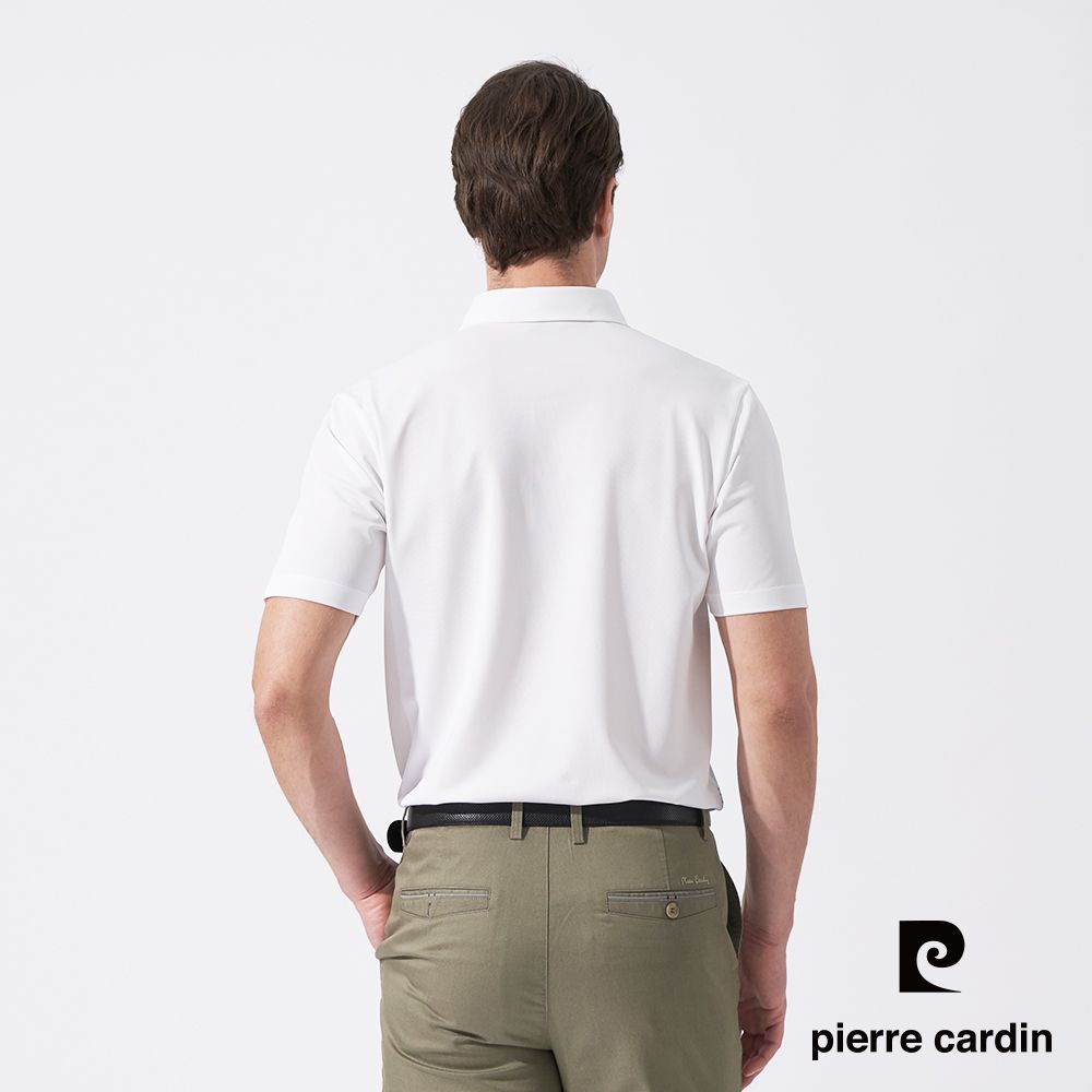 Pierre Cardin 皮爾卡登 男款 吸濕排汗微彈性胸前印格短袖襯衫領polo衫-湖水綠 (5247208-45)