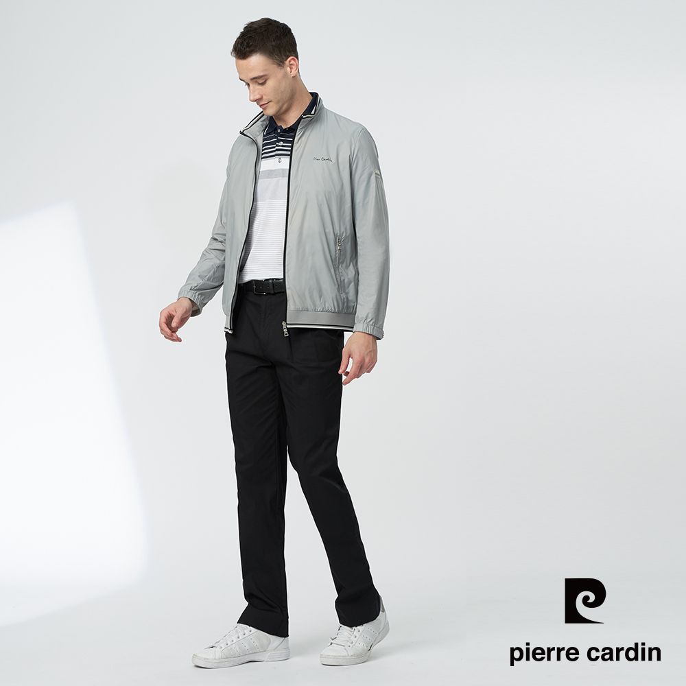 Pierre Cardin 皮爾卡登 男款 都會休閒素色立領薄夾克外套-淺灰色 (5247603-95)