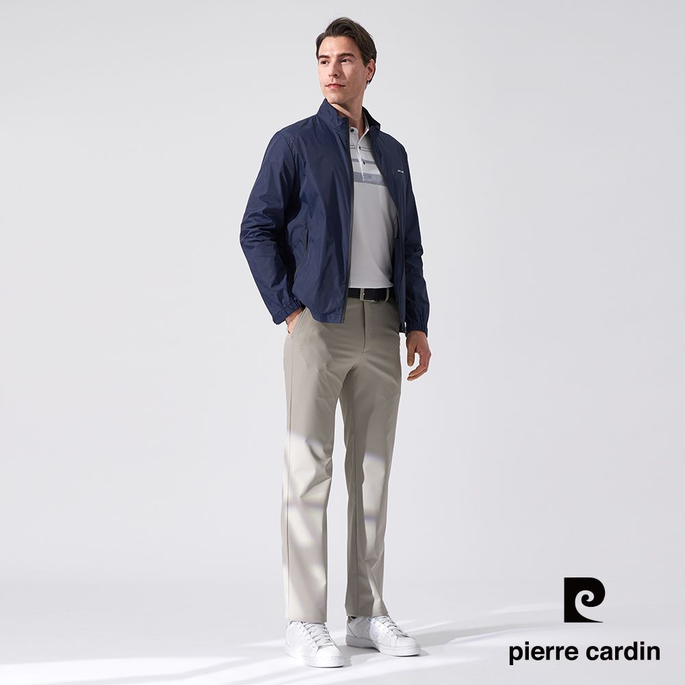 Pierre Cardin 皮爾卡登 男款 都會休閒素色暗格紋立領薄夾克外套-深藍色 (5247661-38)