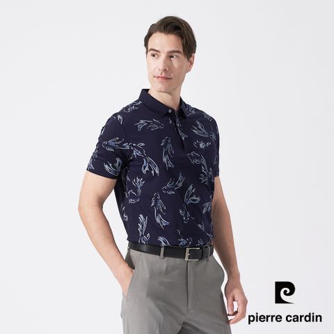 【pierre cardin 皮爾卡登】男款 絲光棉印花短袖POLO衫-丈青色 (5247212-38)