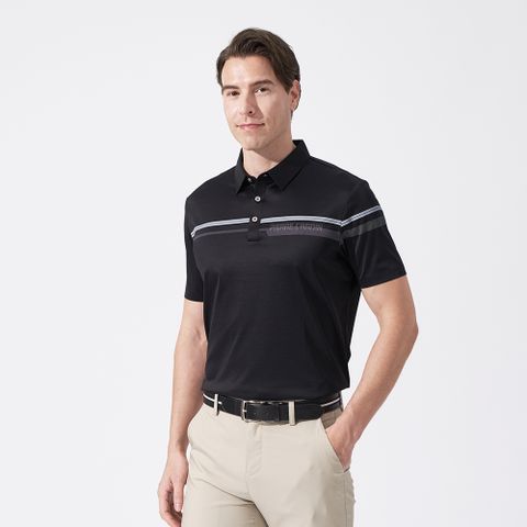 【pierre cardin 皮爾卡登】男款 胸前定位印花彈性短袖POLO衫-黑色 (5247213-99)