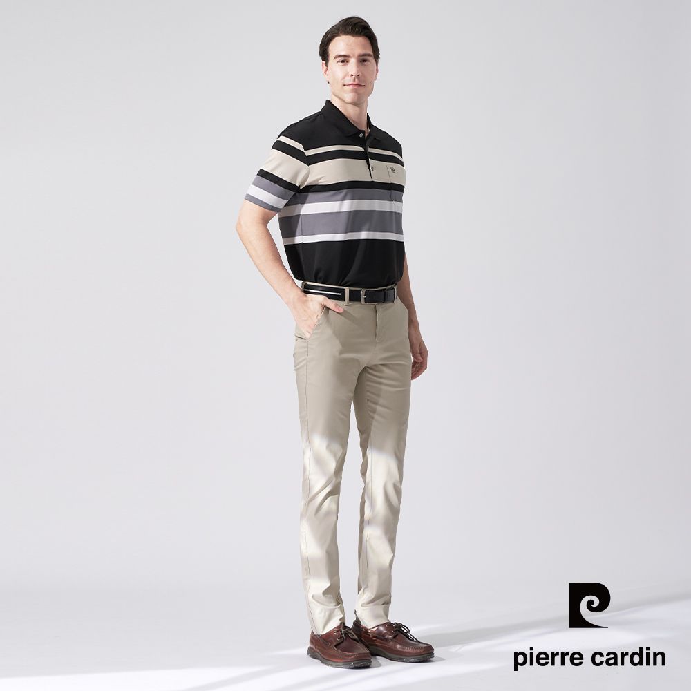 Pierre Cardin 皮爾卡登 男款 素色微彈性合身平口休閒長褲-卡其色 (5247831-84)