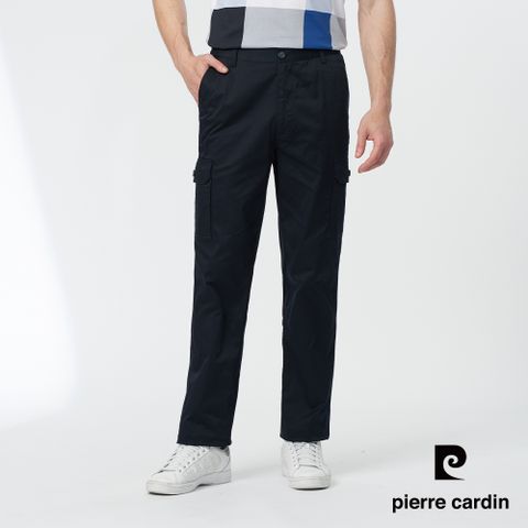 【pierre cardin 皮爾卡登】男款 素色微彈性平口側邊鬆緊貼袋休閒長褲-丈青色 (5247871-38)