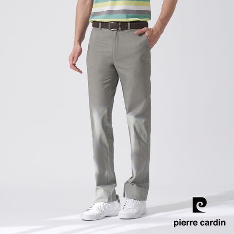 【pierre cardin 皮爾卡登】男款 素色微彈性小織紋平口休閒長褲-淺綠色 (5247873-45)