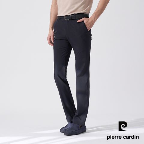 【pierre cardin 皮爾卡登】男款 素色彈性暗條織紋平口休閒長褲-丈青色 (5247876-38)