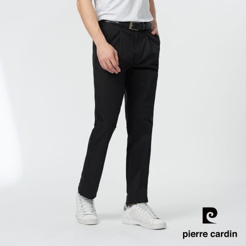 Pierre Cardin 皮爾卡登 男款 素色微彈性打摺休閒長褲-黑色 (5247875-99)