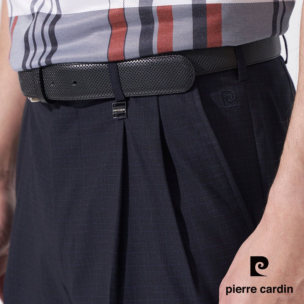 Pierre Cardin 皮爾卡登 男款 微彈性暗紋鬆緊腰頭打摺西裝褲-丈青色 (5247811-38)