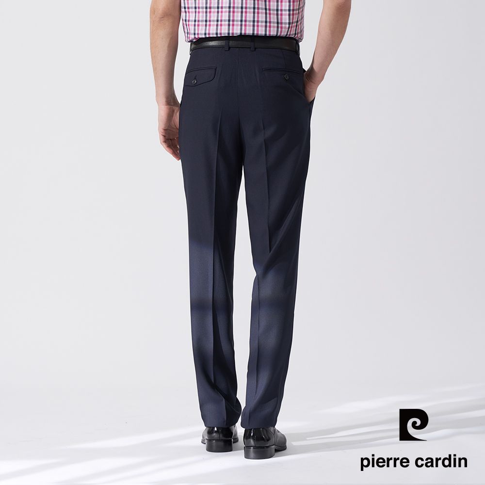 Pierre Cardin 皮爾卡登 男款 冰涼暗紋打摺西裝褲-丈青色 (5247842-38)