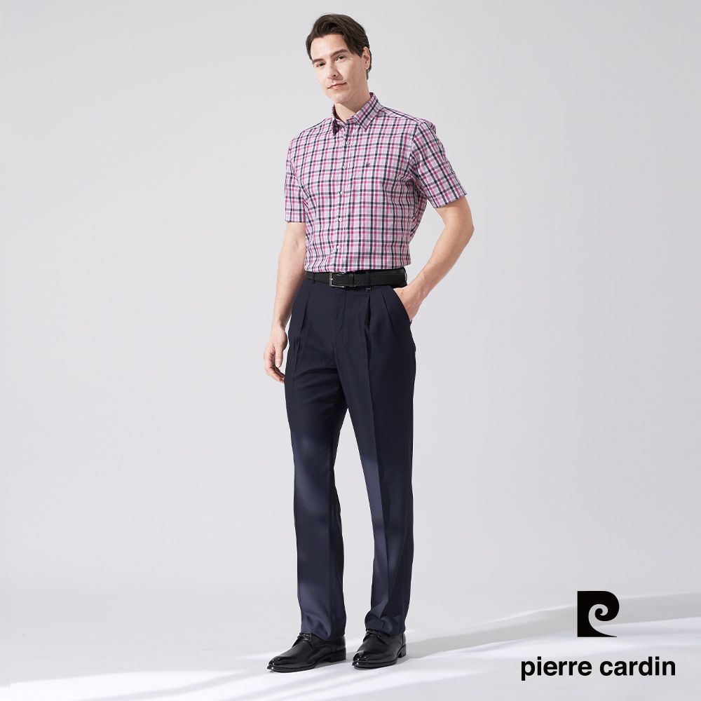 Pierre Cardin 皮爾卡登 男款 冰涼暗紋打摺西裝褲-丈青色 (5247842-38)