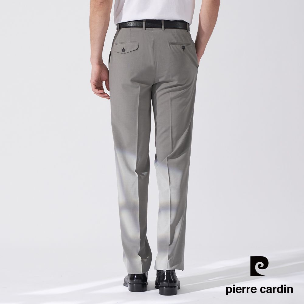 Pierre Cardin 皮爾卡登 男款 微彈性素色平口西裝褲-橄綠色 (5247846-45)