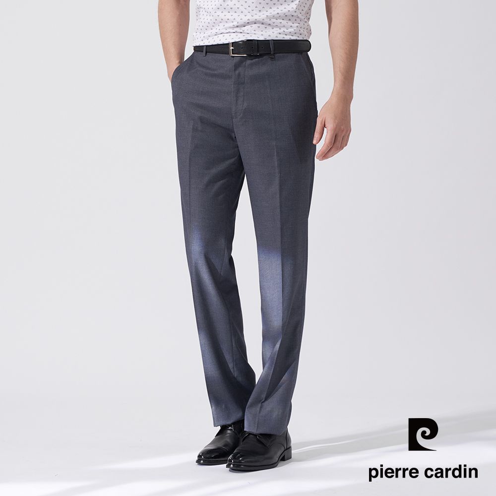 Pierre Cardin 皮爾卡登 男款 微彈性暗紋平口西裝褲-灰色 (5247848-96)