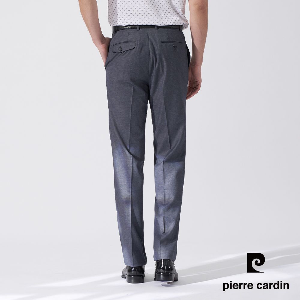 Pierre Cardin 皮爾卡登 男款 微彈性暗紋平口西裝褲-灰色 (5247848-96)