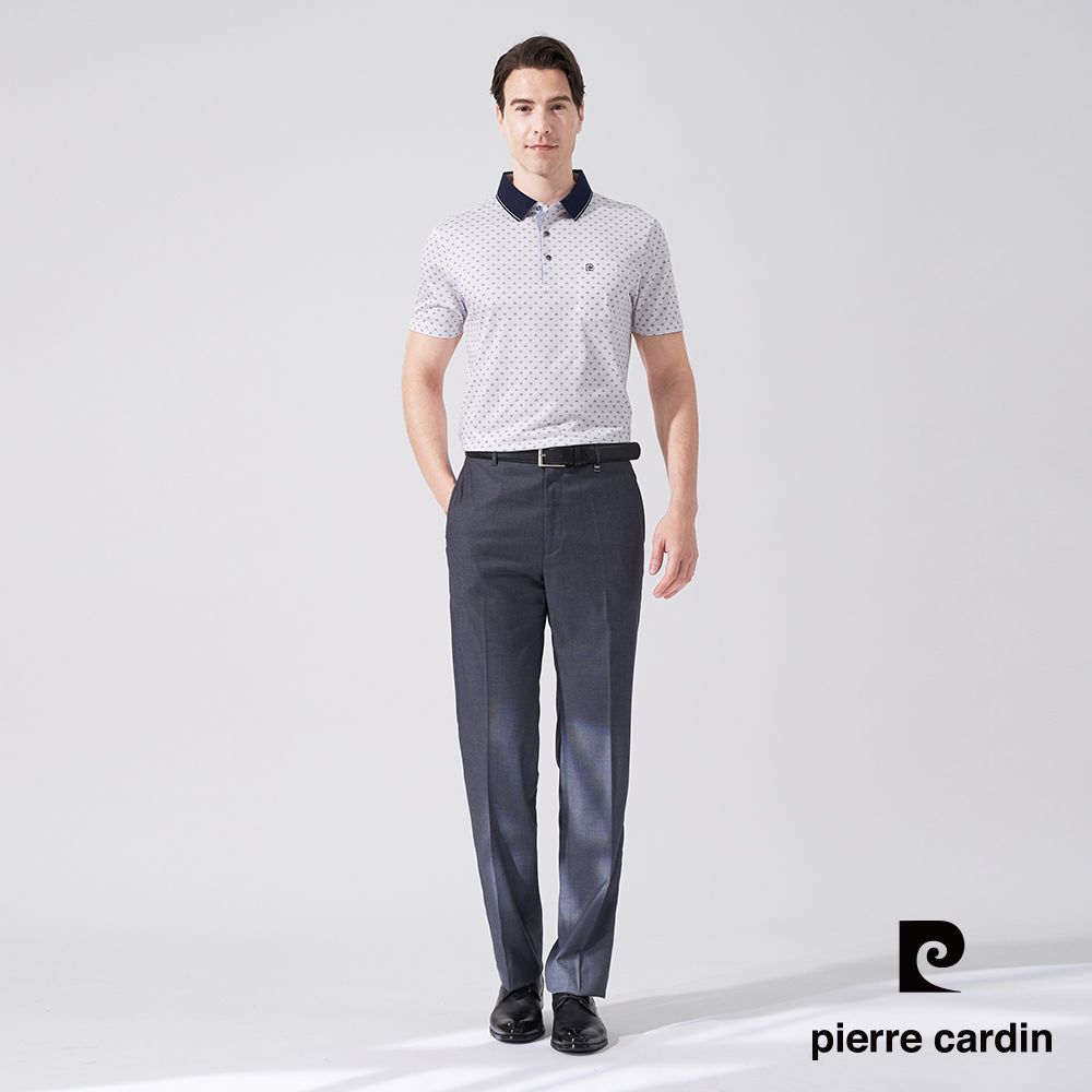 Pierre Cardin 皮爾卡登 男款 微彈性暗紋平口西裝褲-灰色 (5247848-96)