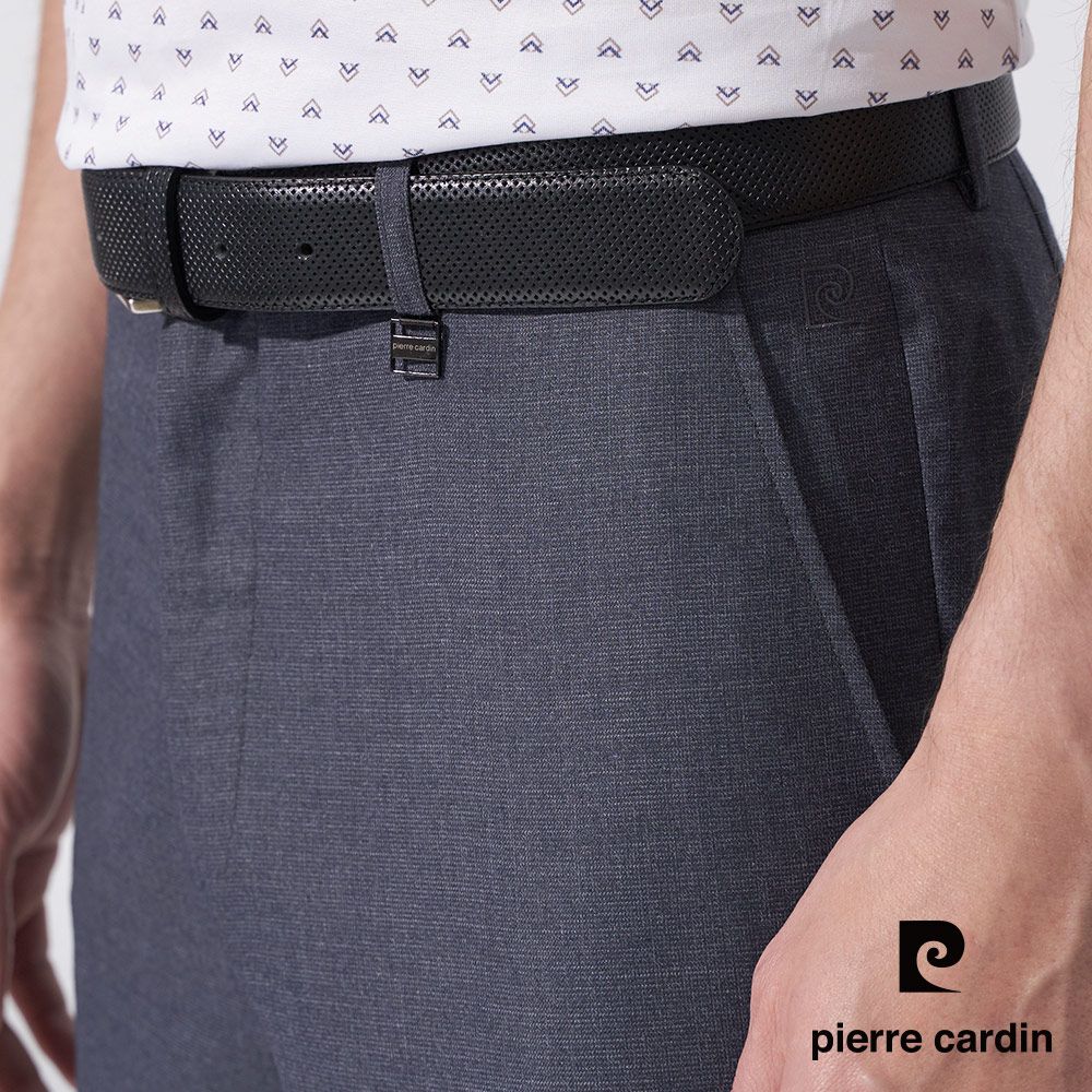 Pierre Cardin 皮爾卡登 男款 微彈性暗紋平口西裝褲-灰色 (5247848-96)