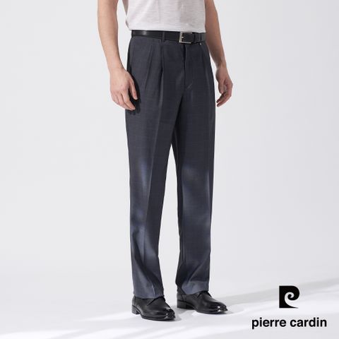 【pierre cardin 皮爾卡登】男款 微彈性暗紋打摺西裝褲-灰色 (5247849-96)
