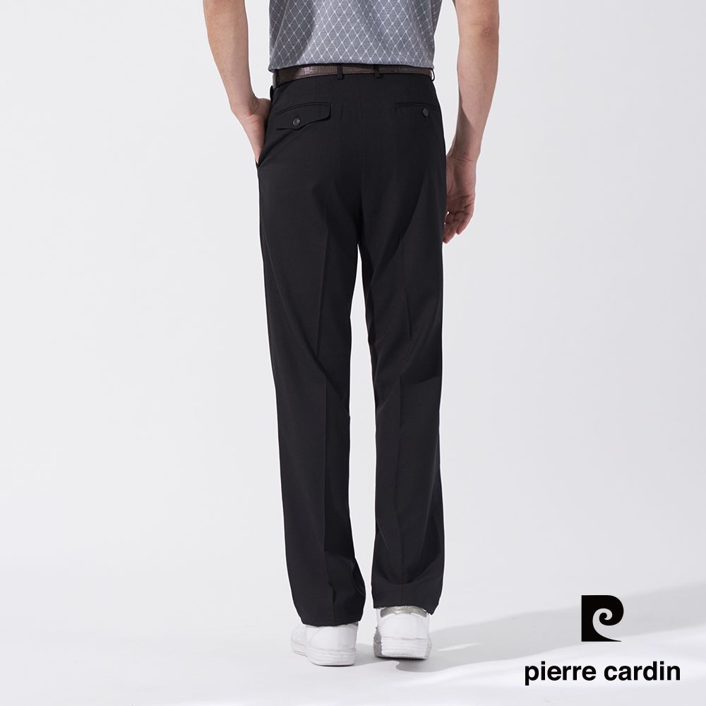 Pierre Cardin 皮爾卡登 男款 微彈性暗條打摺西裝褲-黑色 (5247851-99)