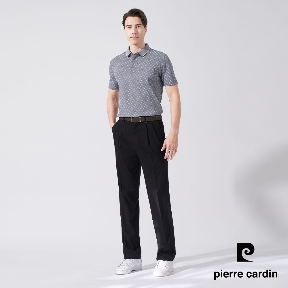 Pierre Cardin 皮爾卡登 男款 微彈性暗條打摺西裝褲-黑色 (5247851-99)