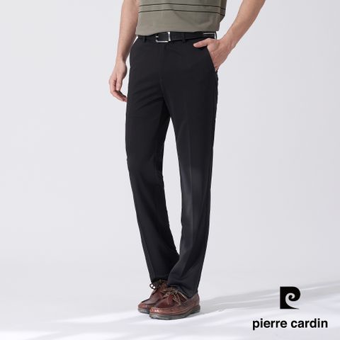 Pierre Cardin 皮爾卡登 男款 微彈性暗紋伸縮腰頭平口合身西裝褲-黑色 (5247852-99)