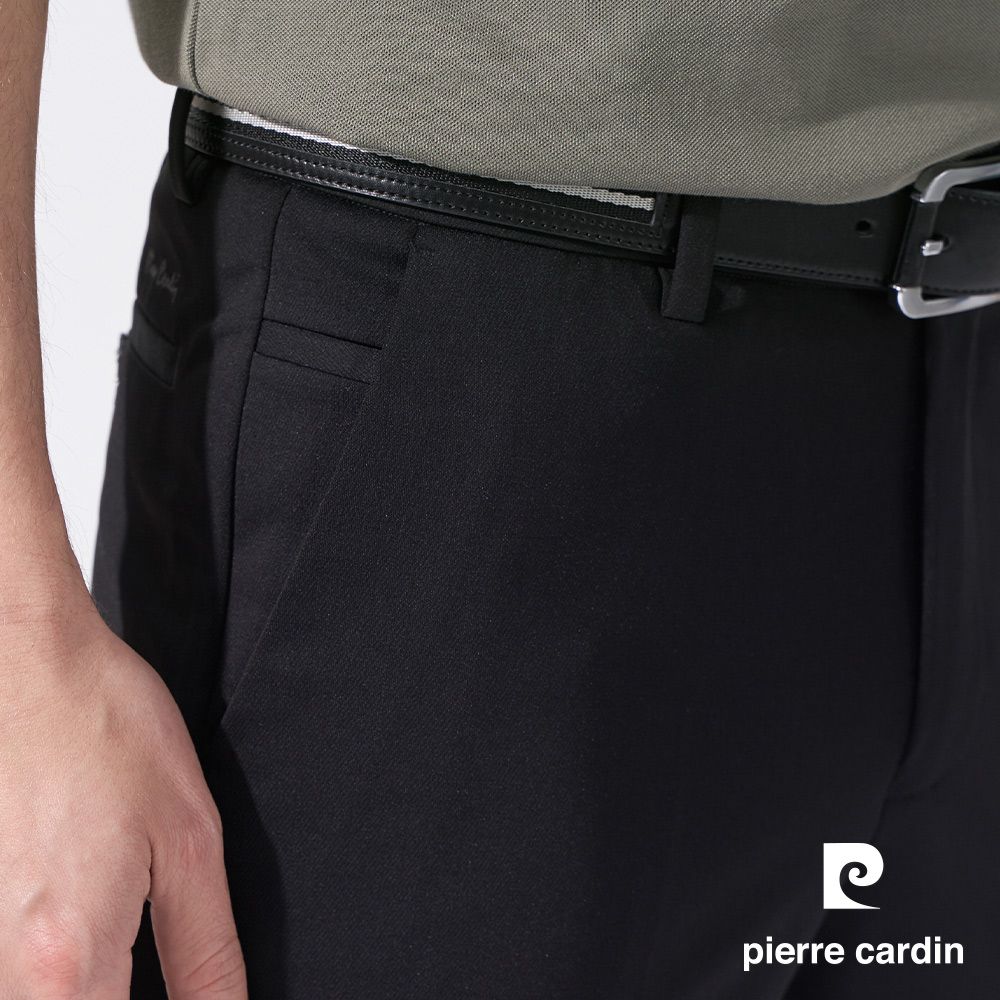 Pierre Cardin 皮爾卡登 男款 微彈性暗紋伸縮腰頭平口合身西裝褲-黑色 (5247852-99)