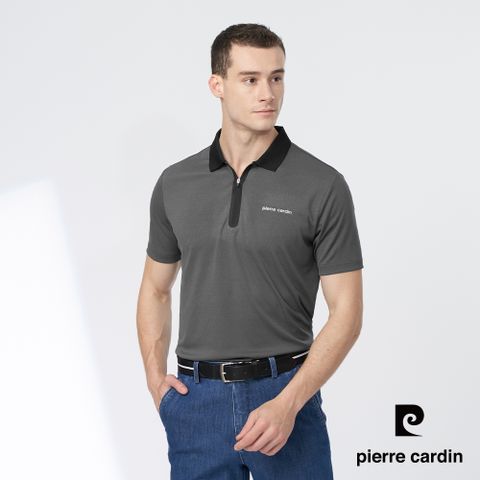 【pierre cardin 皮爾卡登】男款 拉鍊門襟短袖POLO衫-深灰色 (5247217-98)