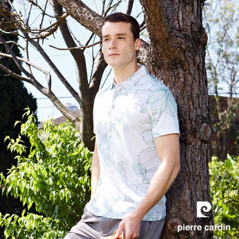【pierre cardin 皮爾卡登】男款 大印花短袖襯衫領POLO衫-綠色 (5247252-46)