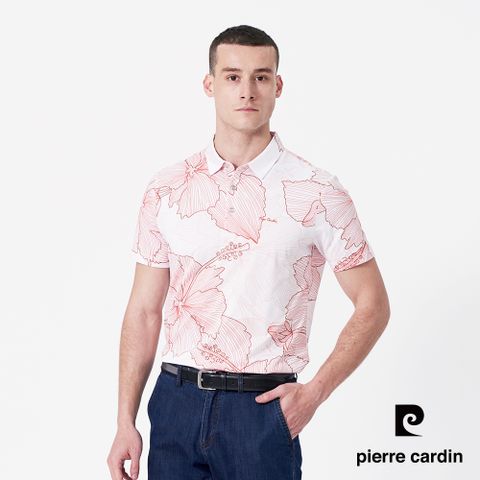 Pierre Cardin 皮爾卡登 男款 大印花短袖襯衫領POLO衫-桔色 (5247252-65)