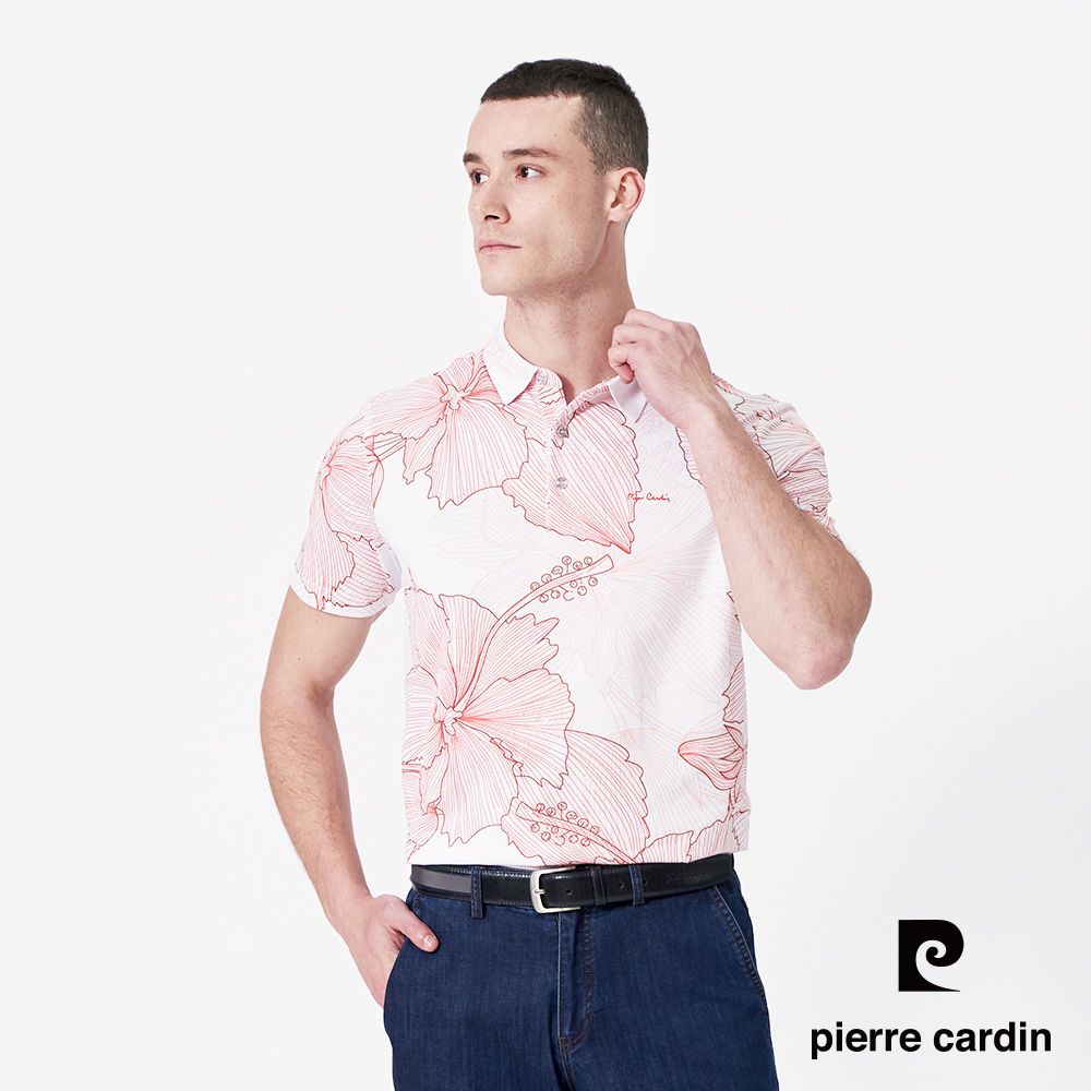 Pierre Cardin 皮爾卡登 男款 大印花短袖襯衫領POLO衫-桔色 (5247252-65)