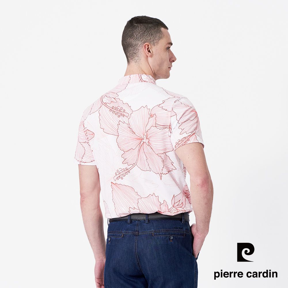 Pierre Cardin 皮爾卡登 男款 大印花短袖襯衫領POLO衫-桔色 (5247252-65)