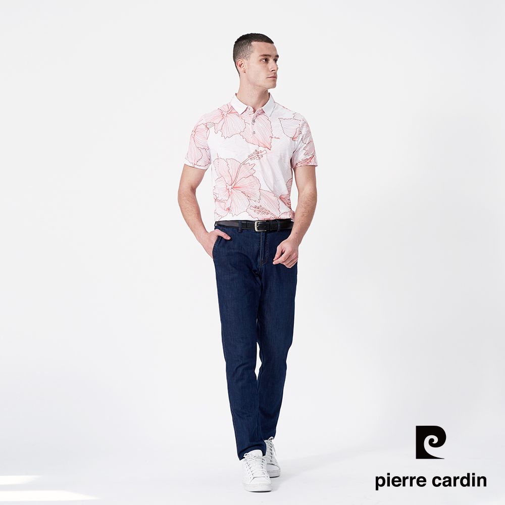 Pierre Cardin 皮爾卡登 男款 大印花短袖襯衫領POLO衫-桔色 (5247252-65)