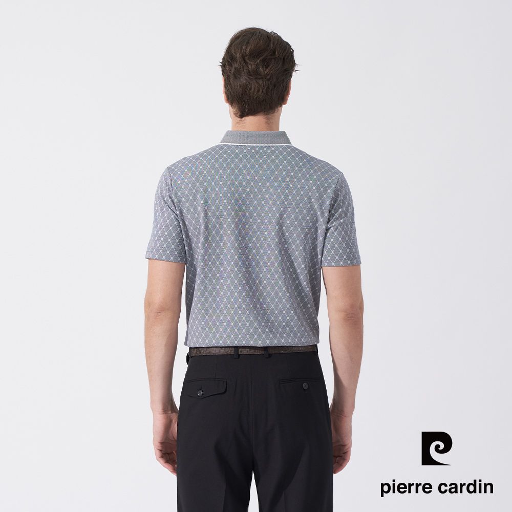 Pierre Cardin 皮爾卡登 男款 棉混雙色PK布小菱格印花短袖POLO衫-灰色 (5247253-98)