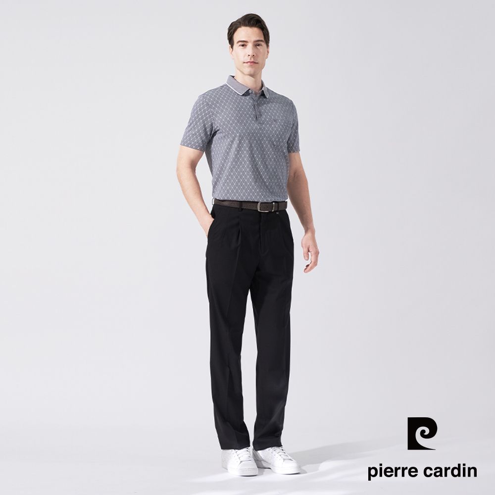 Pierre Cardin 皮爾卡登 男款 棉混雙色PK布小菱格印花短袖POLO衫-灰色 (5247253-98)