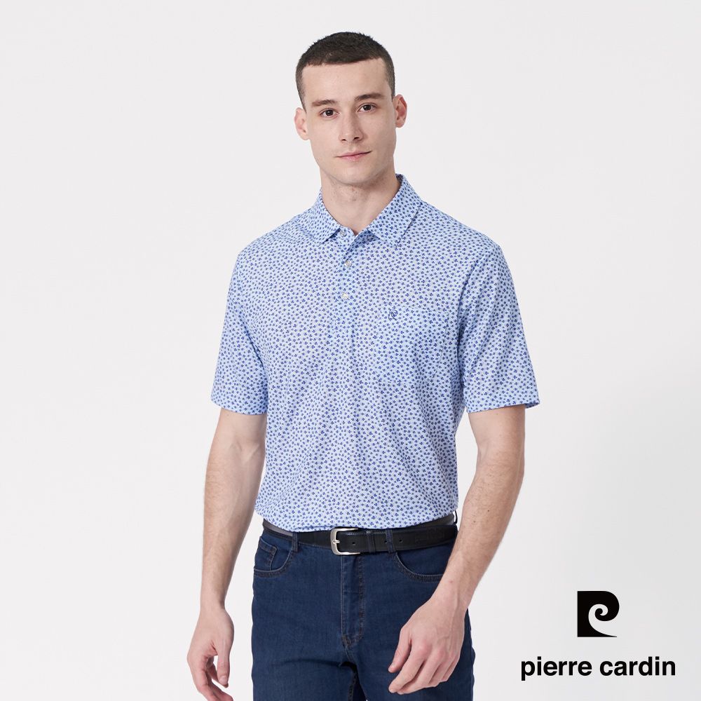 Pierre Cardin 皮爾卡登 男款 吸濕速乾微彈性TOP印花短袖襯衫領POLO衫-藍色 (5247285-36)