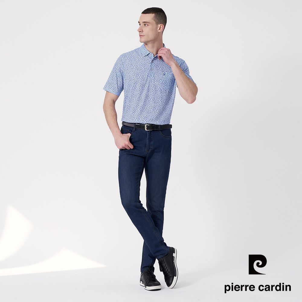 Pierre Cardin 皮爾卡登 男款 吸濕速乾微彈性TOP印花短袖襯衫領POLO衫-藍色 (5247285-36)