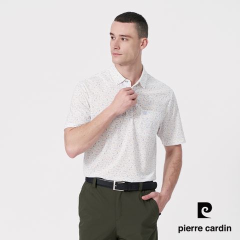 Pierre Cardin 皮爾卡登 男款 吸濕速乾微彈性TOP印花短袖襯衫領POLO衫-白色 (5247286-90)