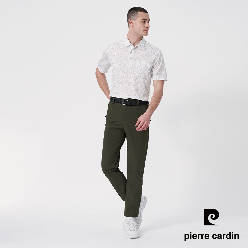 Pierre Cardin 皮爾卡登 男款 吸濕速乾微彈性TOP印花短袖襯衫領POLO衫-白色 (5247286-90)