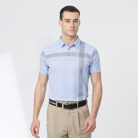 【pierre cardin 皮爾卡登】男款 彈性定位印花短袖POLO衫-水藍色 (5247216-35)