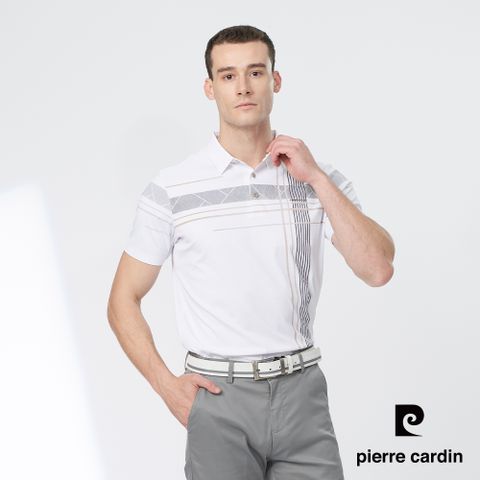 Pierre Cardin 皮爾卡登 男款 彈性定位印花短袖POLO衫-白色 (5247216-90)