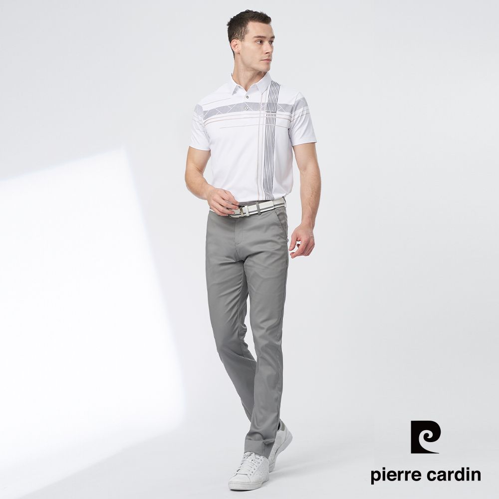 Pierre Cardin 皮爾卡登 男款 彈性定位印花短袖POLO衫-白色 (5247216-90)