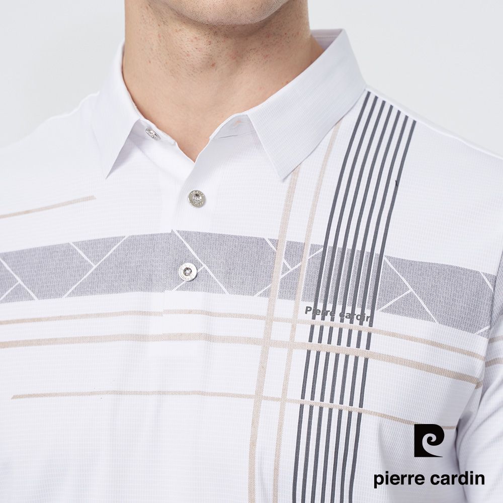 Pierre Cardin 皮爾卡登 男款 彈性定位印花短袖POLO衫-白色 (5247216-90)