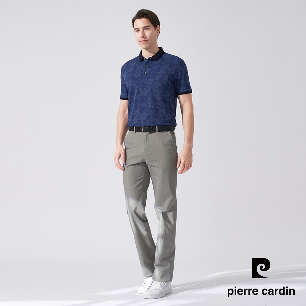 Pierre Cardin 皮爾卡登 男款 雙色網眼花朵印花短袖POLO衫-深藍色 (5247256-38)