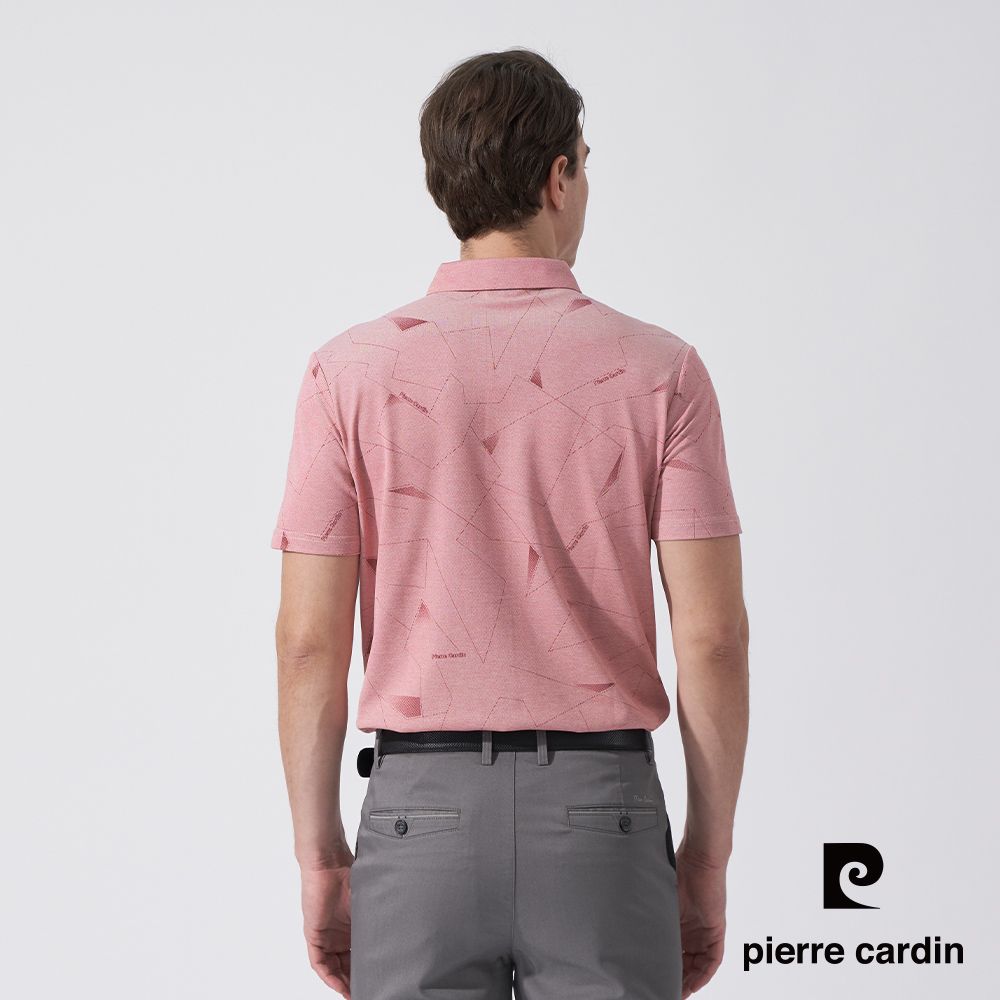 Pierre Cardin 皮爾卡登 男款 雙色網眼印花襯衫領短袖POLO衫-紅色 (5247266-68)