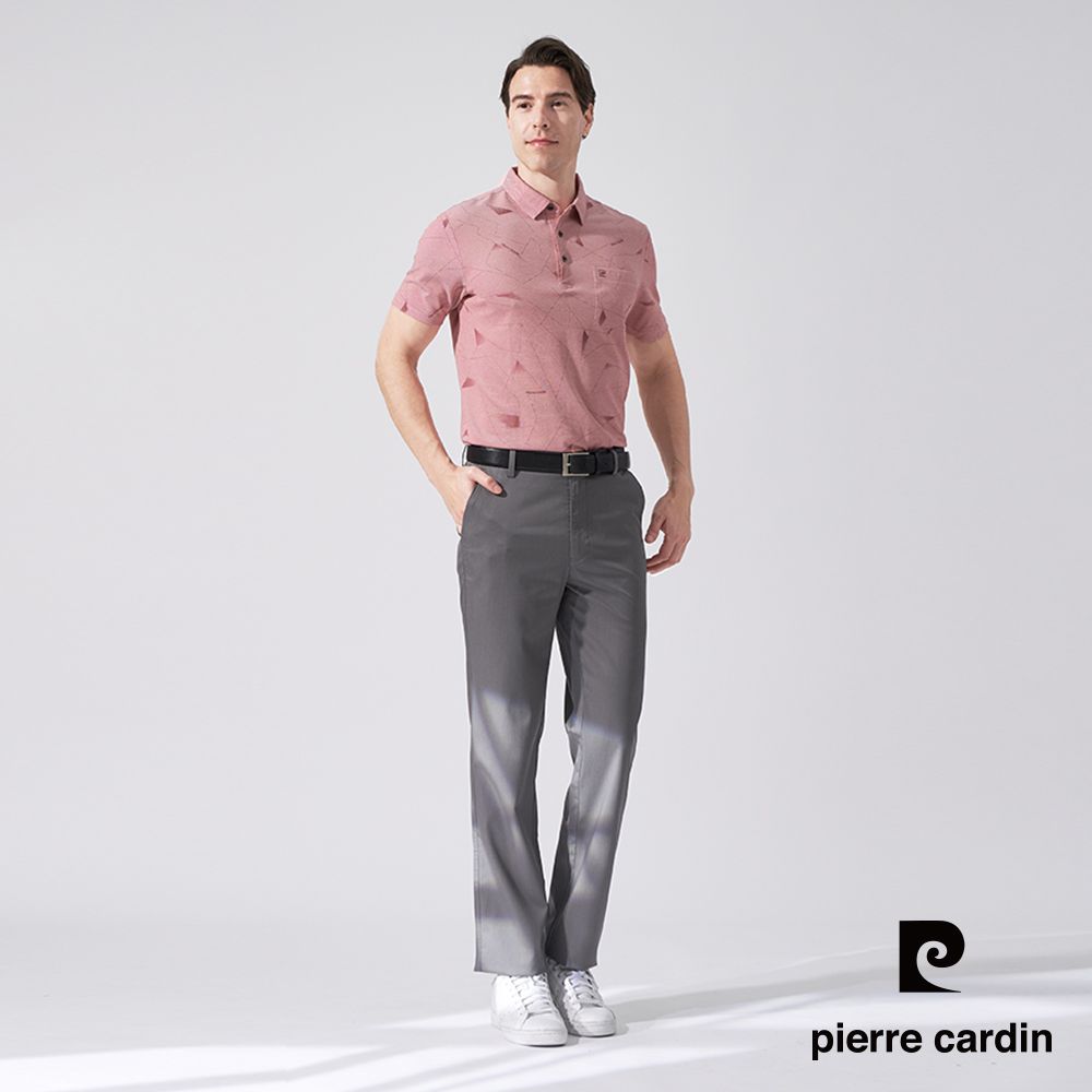 Pierre Cardin 皮爾卡登 男款 雙色網眼印花襯衫領短袖POLO衫-紅色 (5247266-68)