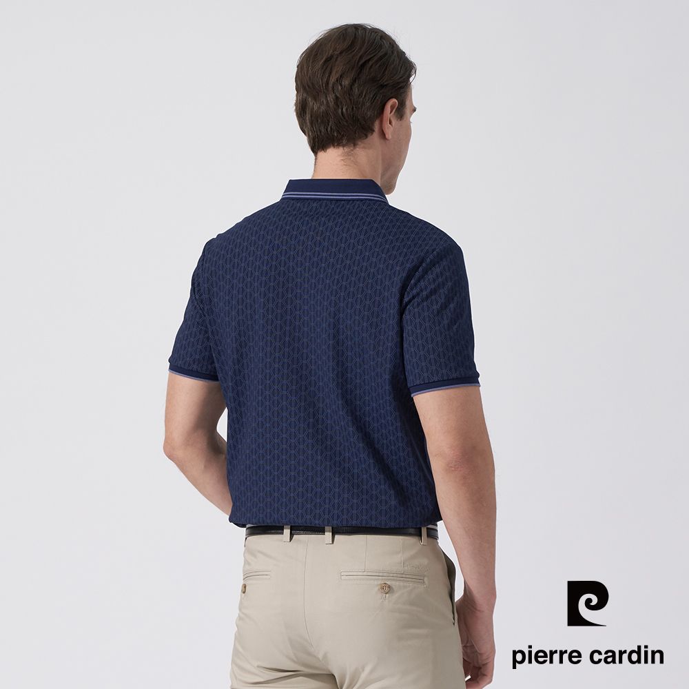 Pierre Cardin 皮爾卡登 男款 網眼印花短袖POLO衫-深藍色 (5247268-38)