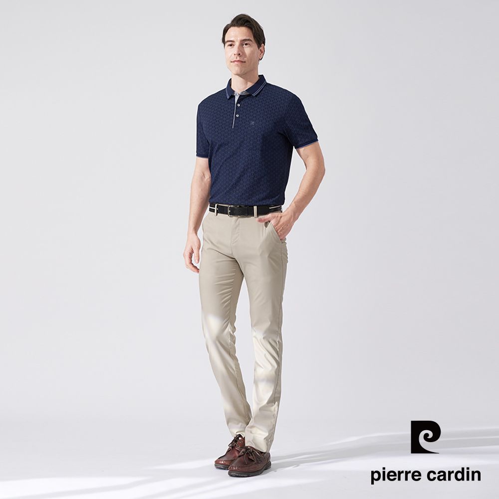 Pierre Cardin 皮爾卡登 男款 網眼印花短袖POLO衫-深藍色 (5247268-38)