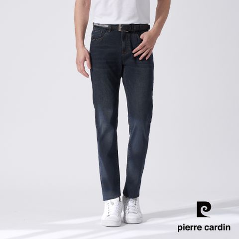 【pierre cardin 皮爾卡登】男款 彈性平口L袋牛仔合身休閒長褲-藍色 (5247821-38)