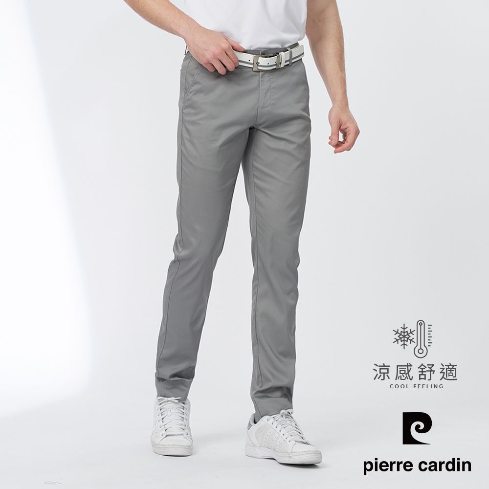 Pierre Cardin 皮爾卡登 男款 彈性平口鬆緊合身休閒長褲-灰色 (5247823-95)