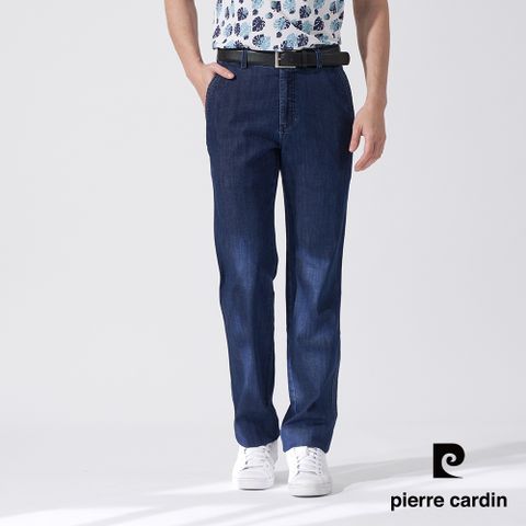 【pierre cardin 皮爾卡登】男款 彈性平口牛仔休閒長褲-藍色 (5247878-38)